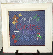 Keep Christmas in Your Heart Handmade Cross Stitch Picture 10.5&quot; x 10.5&quot; Framed - £17.61 GBP