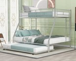 Twin Over Full Metal Bunk Bed With Trundle &amp; Two Ladders, Modern Sturdy ... - $628.99
