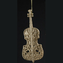 Kurt S. Adler Gittered Gold Filigree Cello Musical Instrument Christmas Ornament - £7.08 GBP