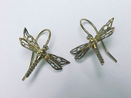 DRAGONFLY Dangle EARRINGS in Yellow Gold Vermeil over Sterling Silver - £29.97 GBP