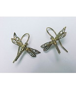 DRAGONFLY Dangle EARRINGS in Yellow Gold Vermeil over Sterling Silver - £30.16 GBP
