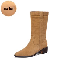 Real Suede Shoes Woman Western Boots Band New Square Heel Platform Street Botas  - £93.99 GBP