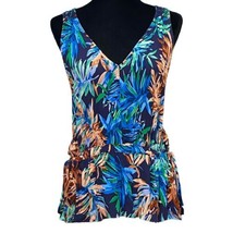 If By Sea Blue Tropical Floral Racerback Tank Blouse Elastic Waist Size ... - £25.10 GBP
