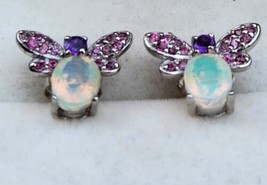 Opal, Amethyst, &amp; Rhodolite 925 Sterling Silver Bumble Bee Earrings 1.75 ctw - £28.17 GBP