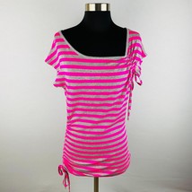 Myth Pink Gray Striped Cinched Accents Women&#39;s Large L Top - £14.01 GBP