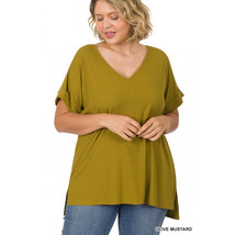 Zenana Outfitters  Plus Size Ribbed Knit Top   V-Neck Hi-Lo Hem Short Sl... - £14.40 GBP