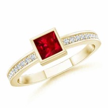ANGARA Bezel-Set Square Ruby Stackable Promise Ring for Women in 14K Solid Gold - £701.73 GBP