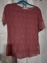 Maurices Lace Blouse Shirt Womens Medium Rose Maroon RN51783 - £6.57 GBP