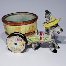 Vintage Donkey Wearing Hat Pulling Barrel Shaped Cart Planter Hand Painted Japan - £15.88 GBP