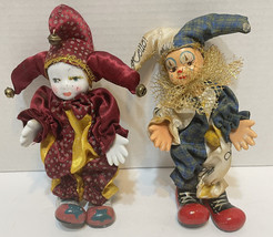 Vintage Porcelain Jester Poseable Dolls Handpainted Faces 8 in and 7 in Lot of 2 - £20.69 GBP