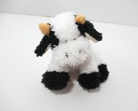 Target store Plush small cow black white beanbag sitting seated shaggy fur - $14.84