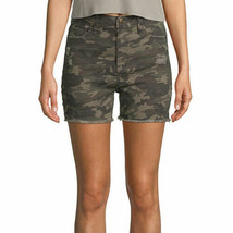 Vanilla Star Women&#39;s Juniors Denim Hi-Rise Shorts Size 1 Camo Real Cheeky - $23.13