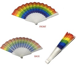 4 Rainbow Colors Stripes Hand Fans Women Pocket Cool Novelty Purse Fan New - £7.53 GBP