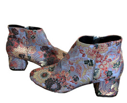 Women Qupid Blue Floral Chunky Heeled Ankle Boots Sz 8.5 - £23.15 GBP