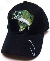 Largemouth Bass Fishing Fish Hook Black Hat Cap Adult Men&#39;s Adjustable - $9.99