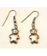 Teddy Bear Pierced Earrings 1.5 inch Silver Tone French Wire Dangles - £12.45 GBP