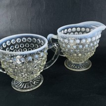 Moonstone Opalescent Hobnail Glass Vintage Anchor Hocking Sugar &amp; Creame... - $12.69