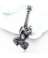 Punk Retro Silver Skull Guitar Pendant Necklace Men's Jewelry Chain 24" Gift - $8.90