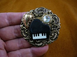 (M322-12) Piano keys music white stones brass pin pendant flowers - £17.12 GBP