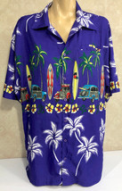 Pacific &amp; Co Purple Large Hawaiian Woody Surfboard Poly Mens Button Beach Shirt - £13.19 GBP