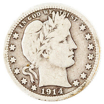 1914-S 25C $.25 Barber Quarto, Molto Buono Stato, Bellissimo Moneta - £183.37 GBP