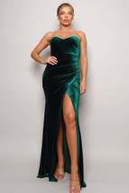 Green Strapless Sweetheart Velvet Prom Evening Gown Cocktail Party Maxi Dress - £27.40 GBP