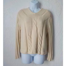 Vintage John Meyer Cable Knit Sweater Women size Medium 100% Cotton Beig... - £21.01 GBP