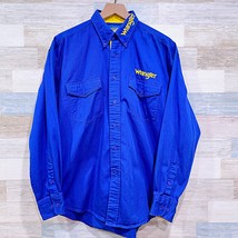 Wrangler Vintage Spell Out Logo Western Shirt Blue Yellow Twill Mens Large - £77.43 GBP