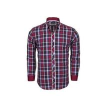Men Makrom Turkey Soft Cotton Shirt 5403-02 English Plaid Wine Blue Slim Fit New image 3