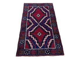3 X 5 Vintage Handmade Tribal Wool Rug Balouchi Rug Afghan Rug Red Beige Nice - £150.78 GBP