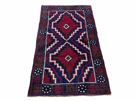 3 X 5 Vintage Handmade Tribal Wool Rug Balouchi Rug Afghan Rug Red Beige Nice - £144.02 GBP