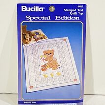 Vtg 90's BUCILLA Stamped Nursery Baby Quilt Top BEDTIME BEAR 63613 34x42... - $14.84