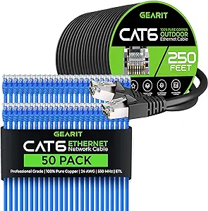 GearIT 50Pack 2ft Cat6 Ethernet Cable &amp; 250ft Cat6 Cable - £225.71 GBP