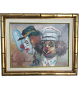 William Moninet Original Two Clowns Signed Oil Painting on Canvas Framed - $536.14 CAD