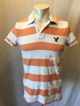 American Eagle Outfitters Men&#39;s XS Vintage Fit White Orange Striped Polo... - $10.84 CAD