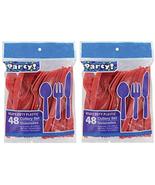 Heavy Duty Plastic Cutlery Set in Red- 32 Spoons, 32 Forks, 32 Knives - £6.98 GBP