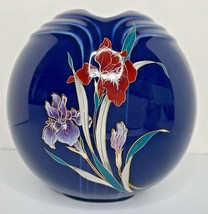 Fine China Japan Blue Ribbed Vase with Iris Flowers - $29.99
