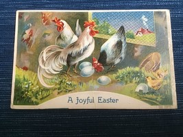 688A~ Vintage 1911 &quot;A Joyful Easter&quot; Postcard 1¢ Stamp Chickens Eggs - £3.93 GBP