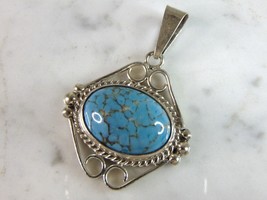 Womens Vintagee Estate Sterling Silver Turquoise Pendant 18.6g E2662 - £58.14 GBP