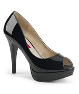 PLEASER Women&#39;s Black Patent 5&quot; Heel Concealed Platform Peep Toe Pump CH... - $65.95