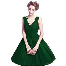 Kivary Sheer V Neck Pearls Beaded Lace Short Prom Homecoming Dress Emerald Green - £85.18 GBP