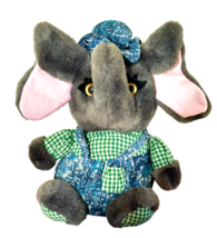 Vintage Kuddle Me Kellytoy Elephant Stuffed Animal Plush 11&quot; Blue Green Checks - £9.07 GBP