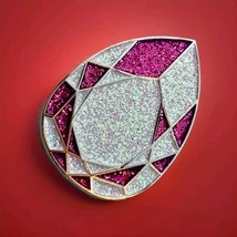 Jewel Shaped Glitter Pin Silver Tone Enamel Purple - $11.95