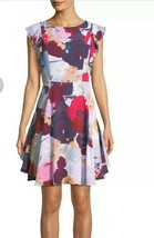 $168 Julia Jordan Purple Floral Print Ruffled Women&#39;s Sz 12 A-Line Dress... - £49.54 GBP