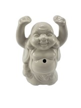 LUCK!! White Ceramic Happy Buddha Statue Figurine Incense Holder Planter 7” - £10.70 GBP