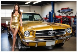 Gold 1965 Ford Mustang Artist&#39;s Rendering on Premium Photo Print 13&quot; x 19&quot; - £17.77 GBP
