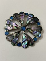 Vintage Sterling Taxco HEART Brooch Pendant Abalone and Stone Inlay - £22.41 GBP