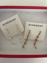 2 Pair Swarvoski Costume Givenchy Women&#39;s White &amp; Gold Dangle Drop Earri... - $33.24