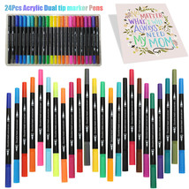 Dual Tip Marker Paint Pens Set 24 Colors Universal Permanent for Art DIY Project - £19.97 GBP