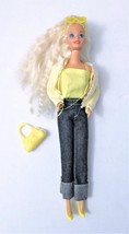 Mattel Barbie Doll 1990&#39;s Barbie Doll in Jeans and Yellow Top Long Hair - £9.44 GBP